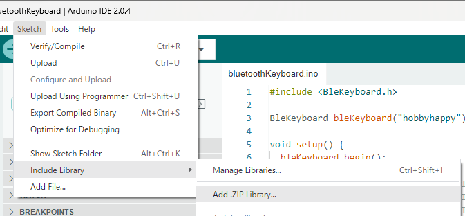 Arduinoide-include-zip-library