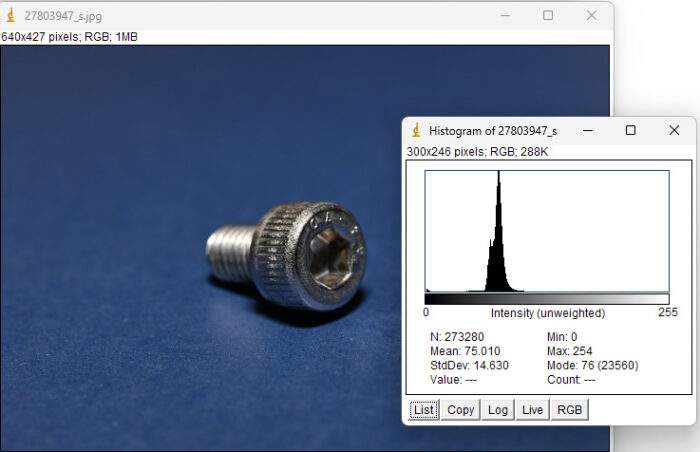 ImageJで画像全体の輝度のヒストグラムを表示
