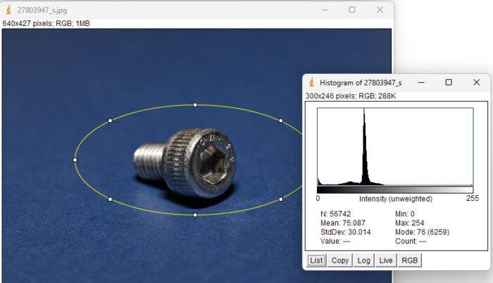 ImageJでROIの中だけの輝度のヒストグラムを表示