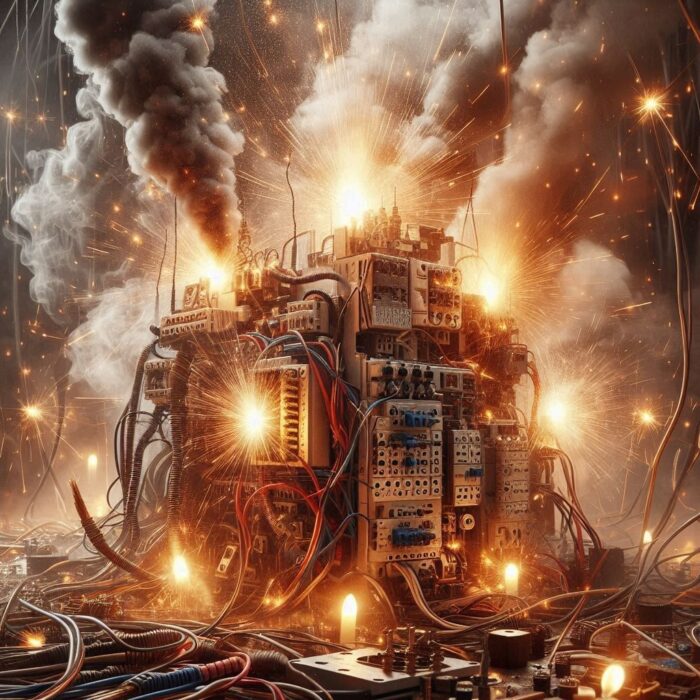 An-electrical-short-with-sparks-and -moke-rising